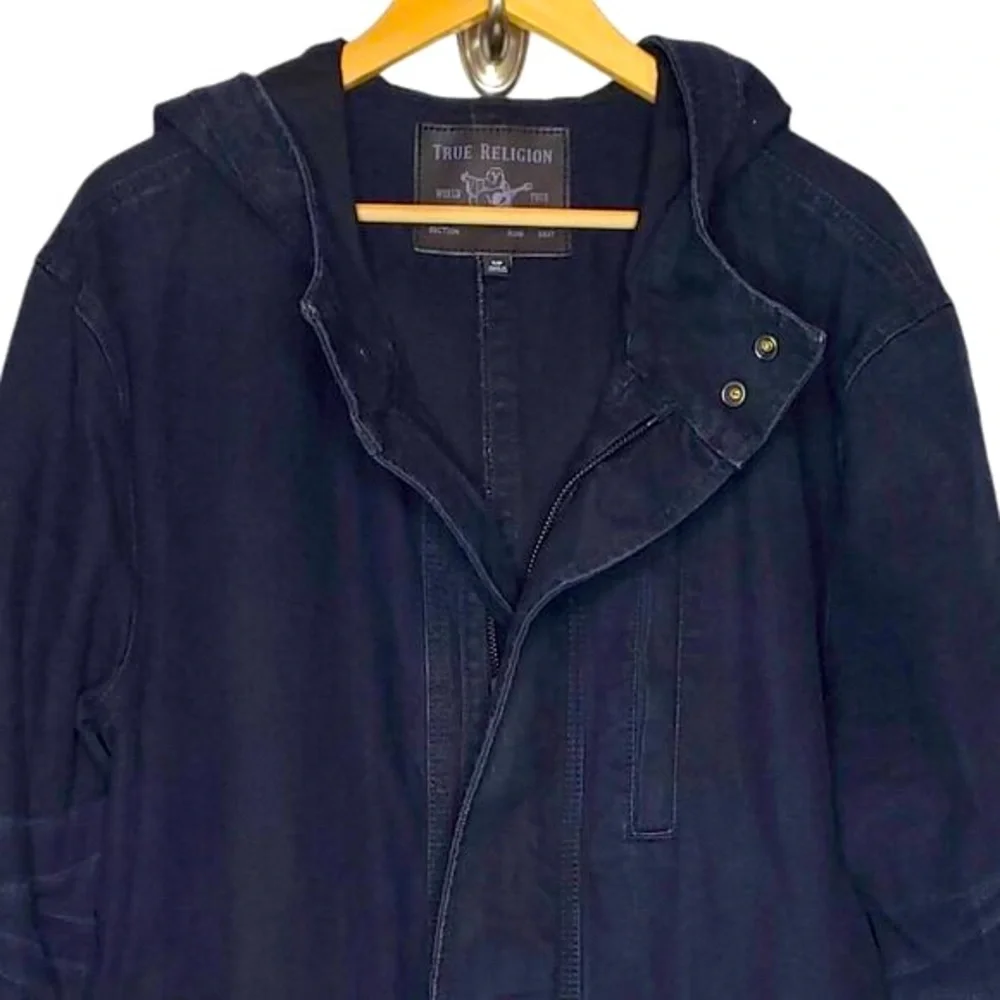 True Religion Canvas Trench Coat Men's Long‎  Weighted Weathered Navy Winter S